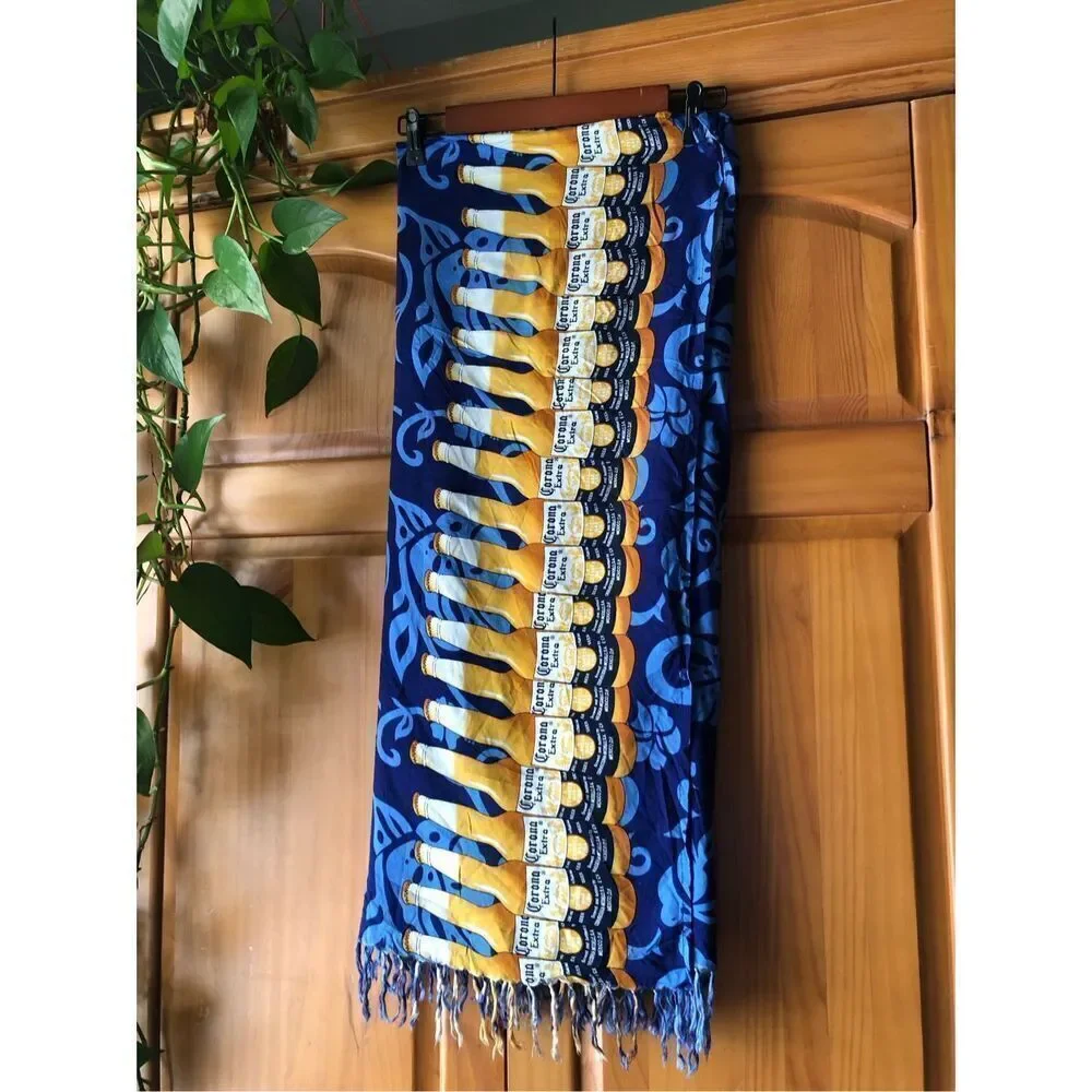 Scarf Beach Cover Up Wrap Shawl Corona Beer Print Fringe 62